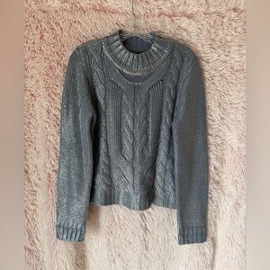 RACHEL Rachel Roy Metallic Gray Blue Cable Knit Sweater
